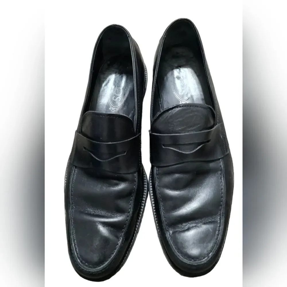 Tod's Men's Black Leather Penny Loafers size 10